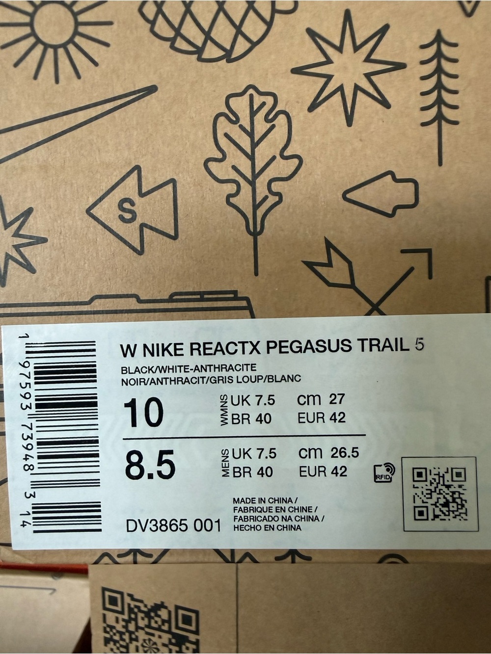 WOMEN'S SIZES NIKE REACTX PEGASUS TRAIL 5 BLACK WHITE DV3865-001 - Picture 10 of 10